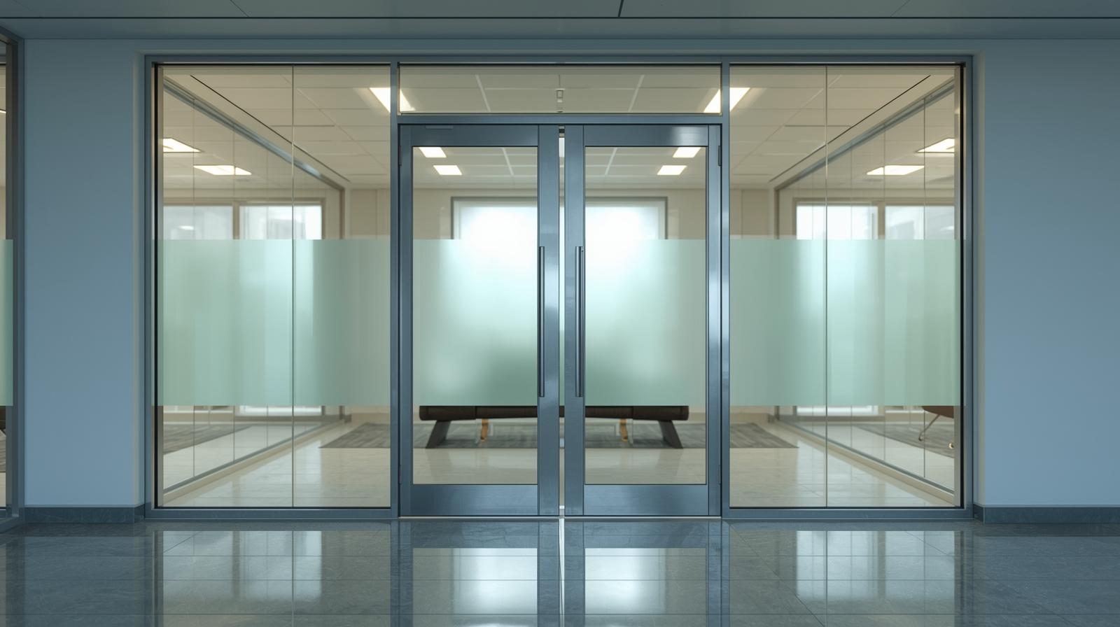 Aluminium double swing glass door used in commercial office interior-vigorawindows.com
