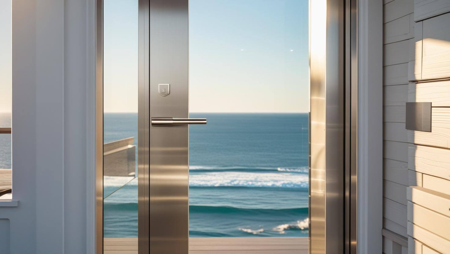 aluminium glass door outdoor in coastal house, aluminium door for house, aluminium commercial doors-vigorawindows.com
