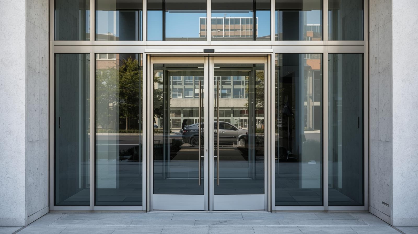 office entrance with aluminium glass swing door-vigorawindows.com