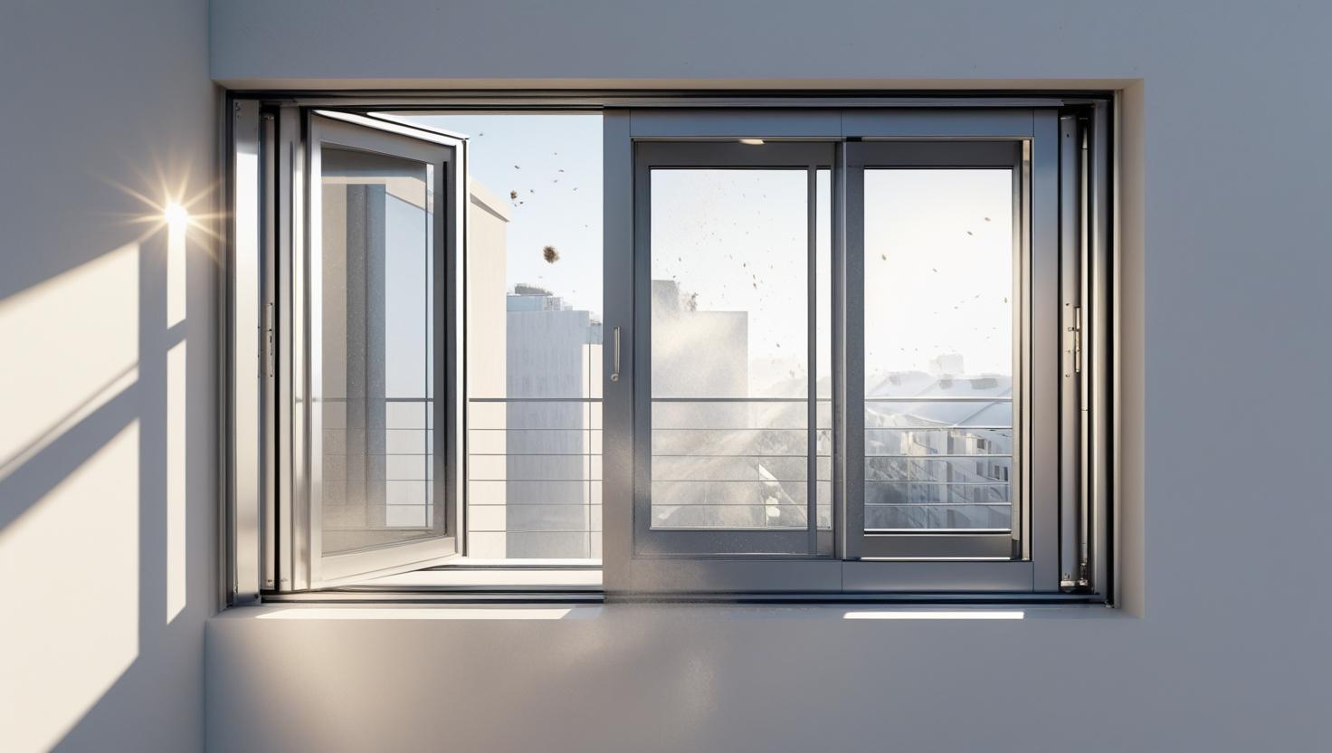 Modern aluminium sliding windows partially opened in apartment-vigorawindows.com