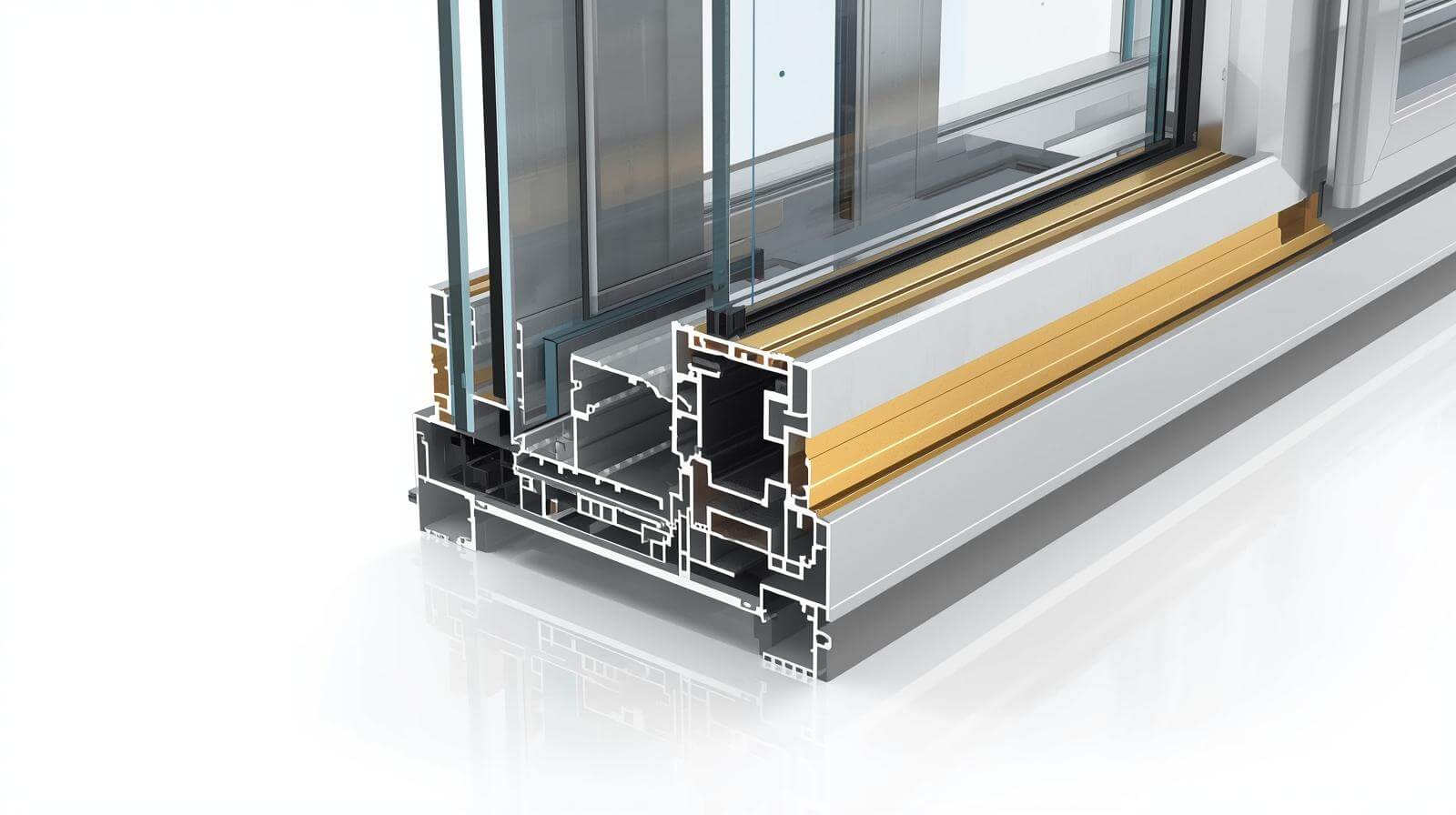 cross-section view of thermally broken aluminium bifold door frame structure-vigorawindows.com