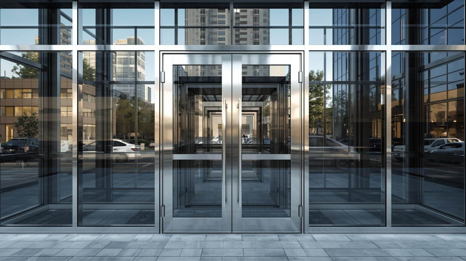 Modern aluminium double glass door for commercial building entrance-vigorawindows.com