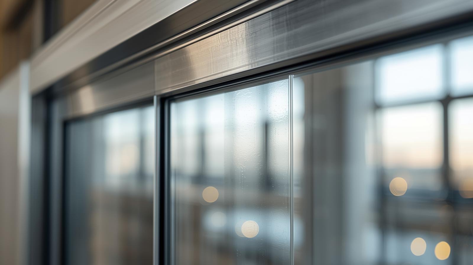 Close-up of aluminium frame swing door with double-glazed glass panel-vigorawindows.com