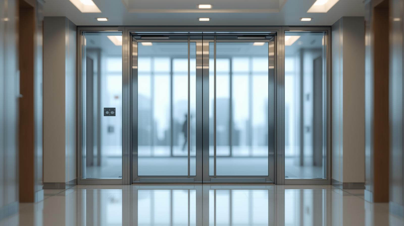 Minimalist aluminium glass sliding door in a commercial lobby-vigorawindows.com