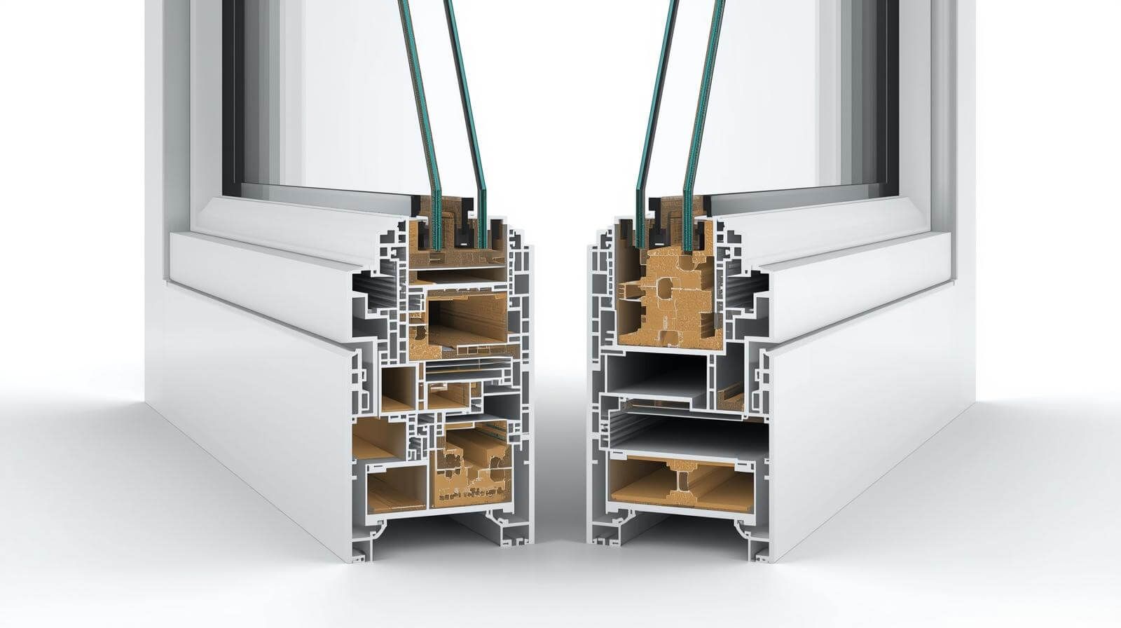cross-section of uPVC and thermally broken aluminium window frames-vigorawindows.com