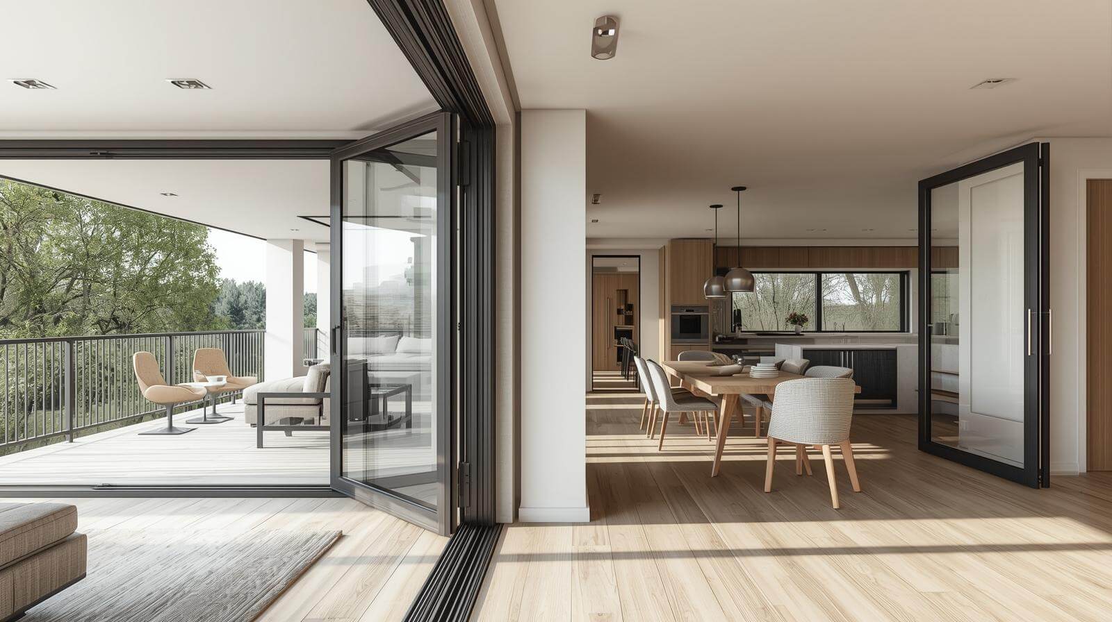 bifold glass door and french glass door in apartment project-vigorawindows.com