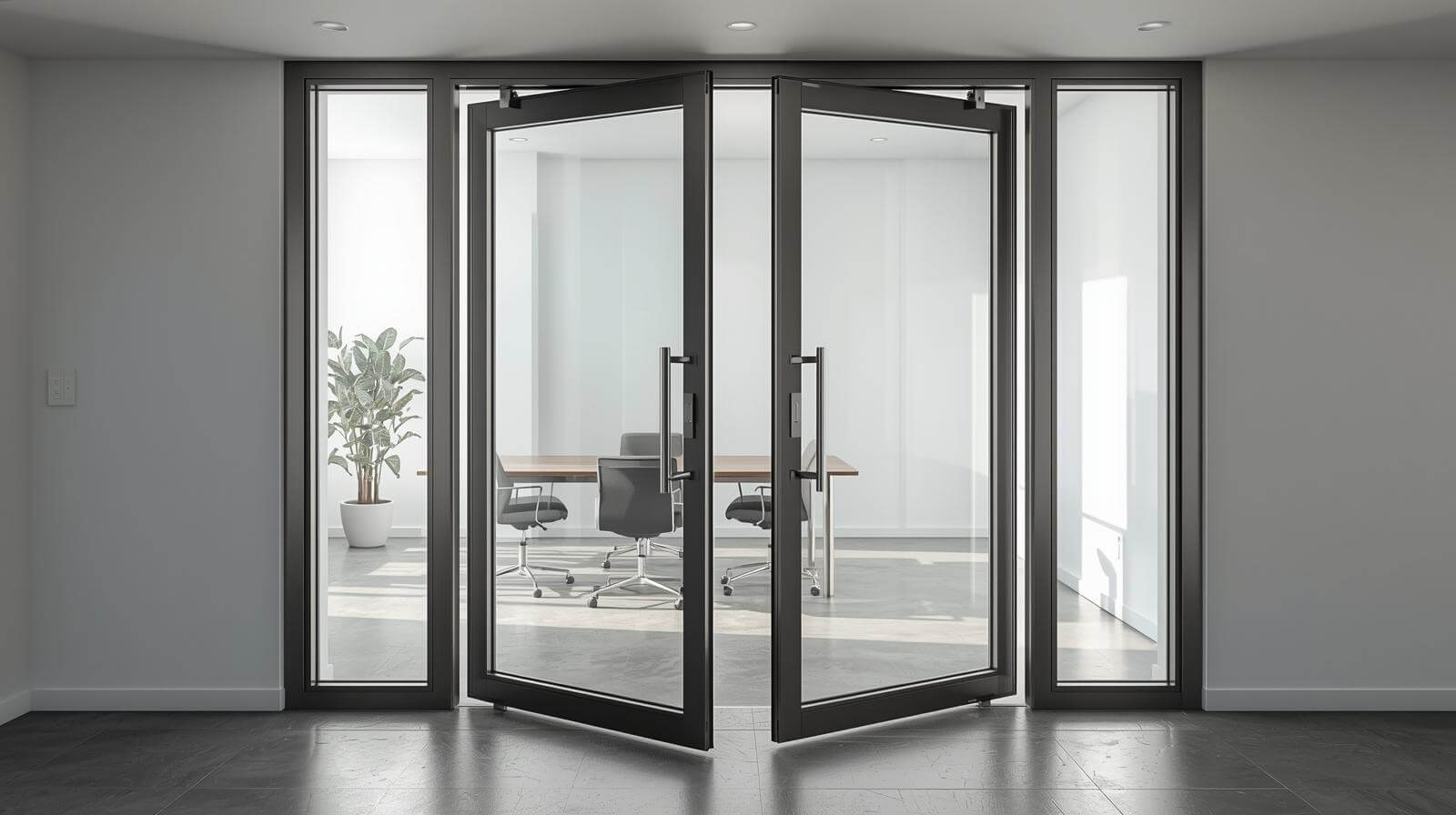 Aluminum glass folding door in a commercial meeting space-vigorawindows.com