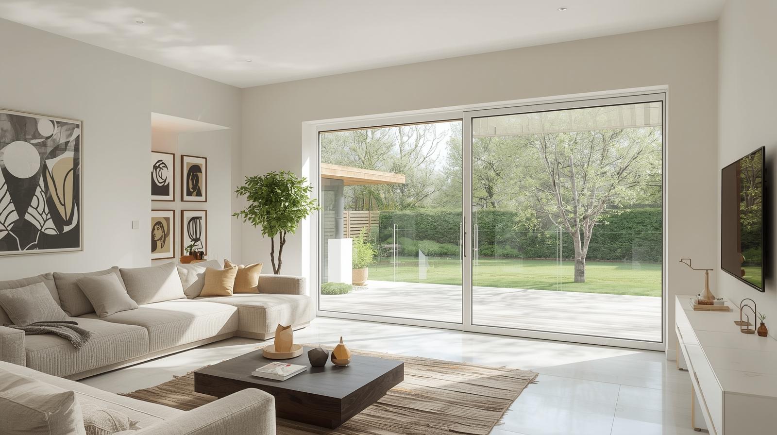 Modern living room with large uPVC glass door for natural lighting-vigorawindows.com