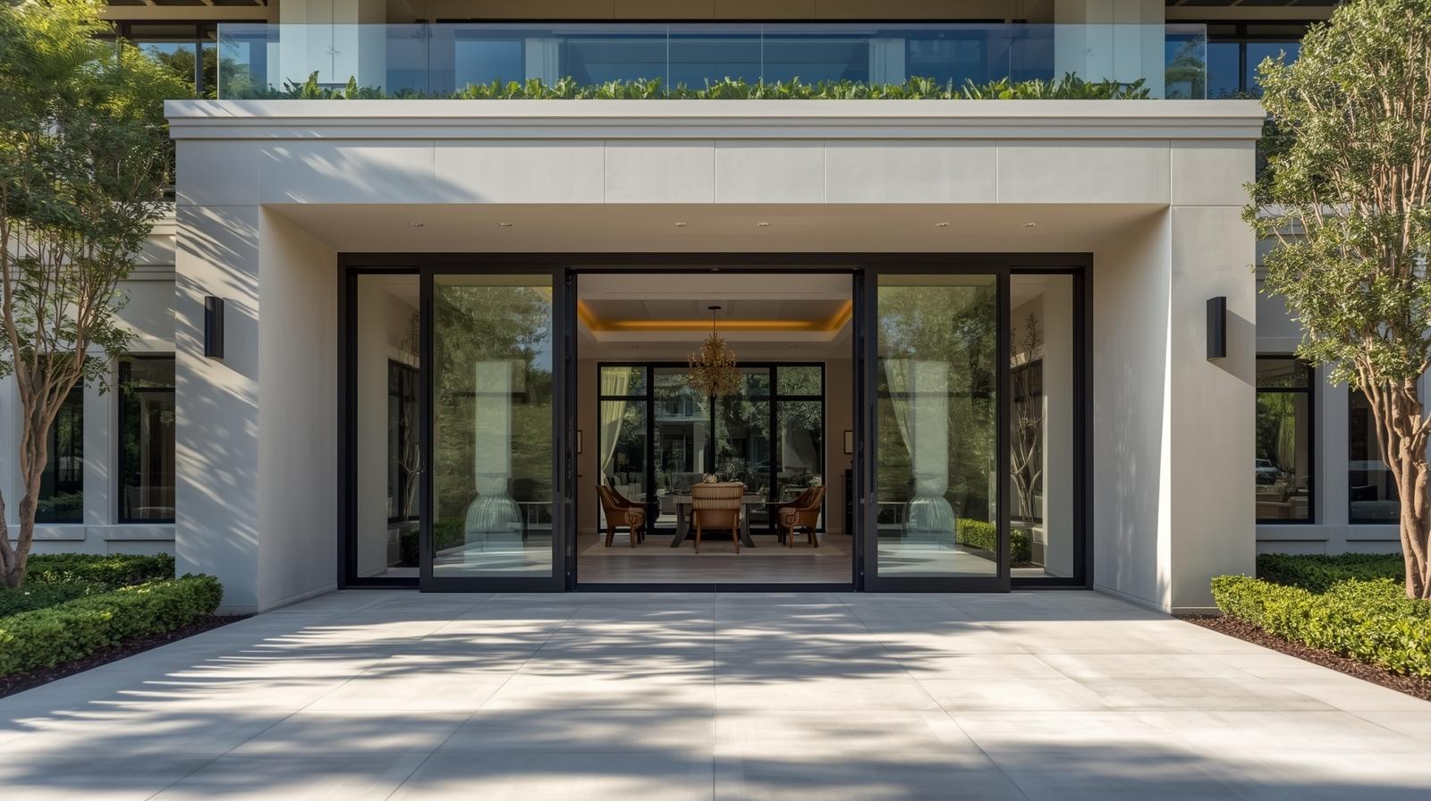 luxury villa entrance with all glass French door-vigorawindows.com