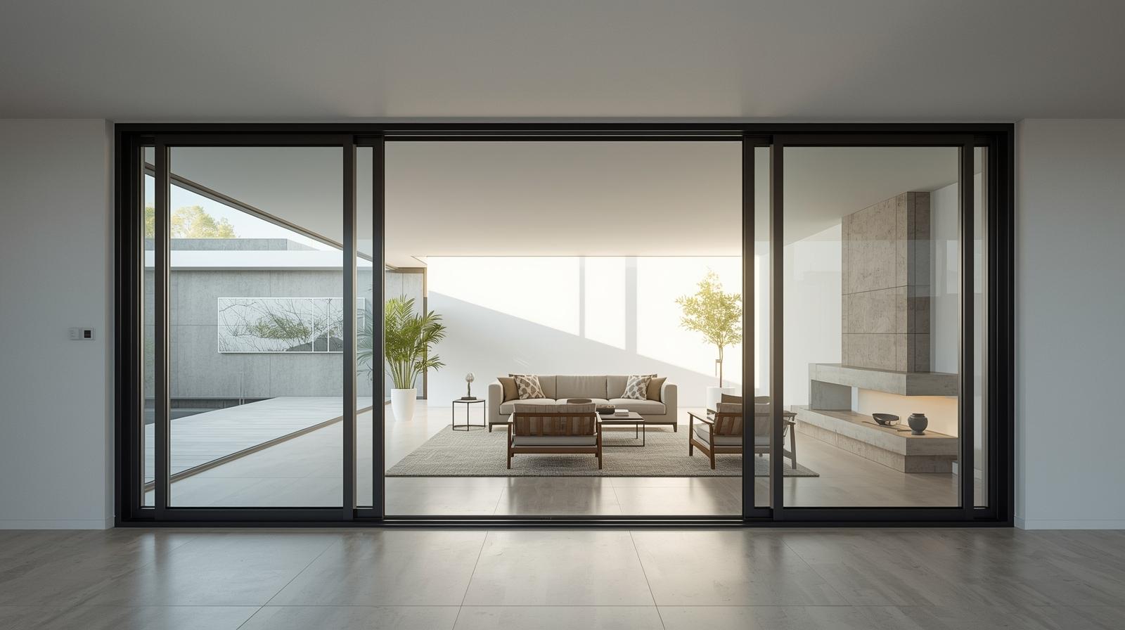 Aluminium frame glass sliding door in modern living room-vigorawindows.com
