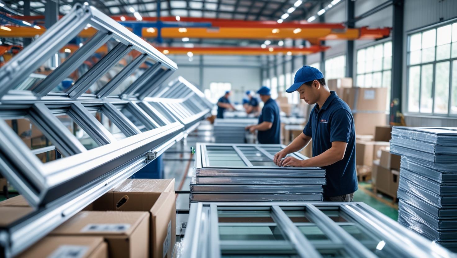 production and bulk packaging of aluminum frame awning windows at VIGORAWINDOWS factory-vigorawindows.com