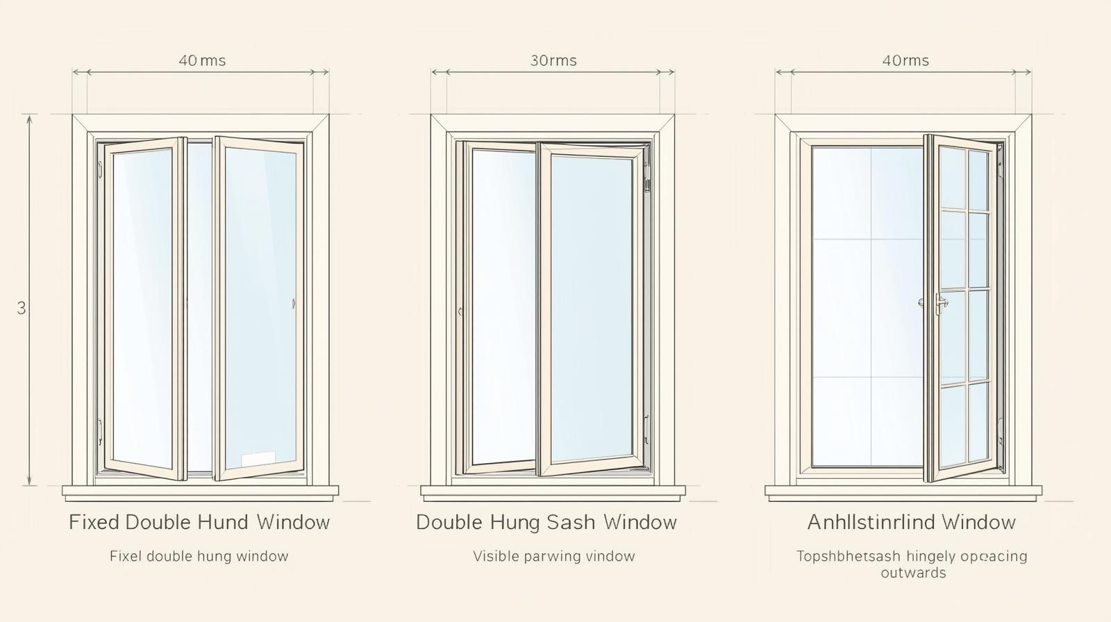 Comparison of double hung fixed window, double hung sash window, and double hung awning window