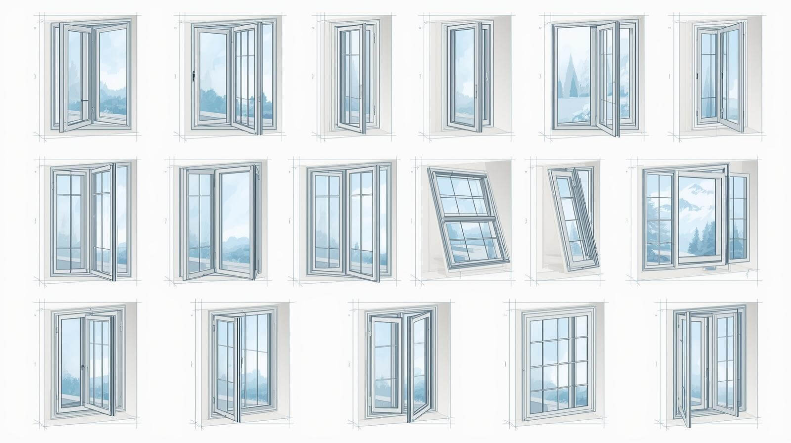 Different aluminium glass double hung window configurations including single, combination, and hybrid styles-vigorawindows.com