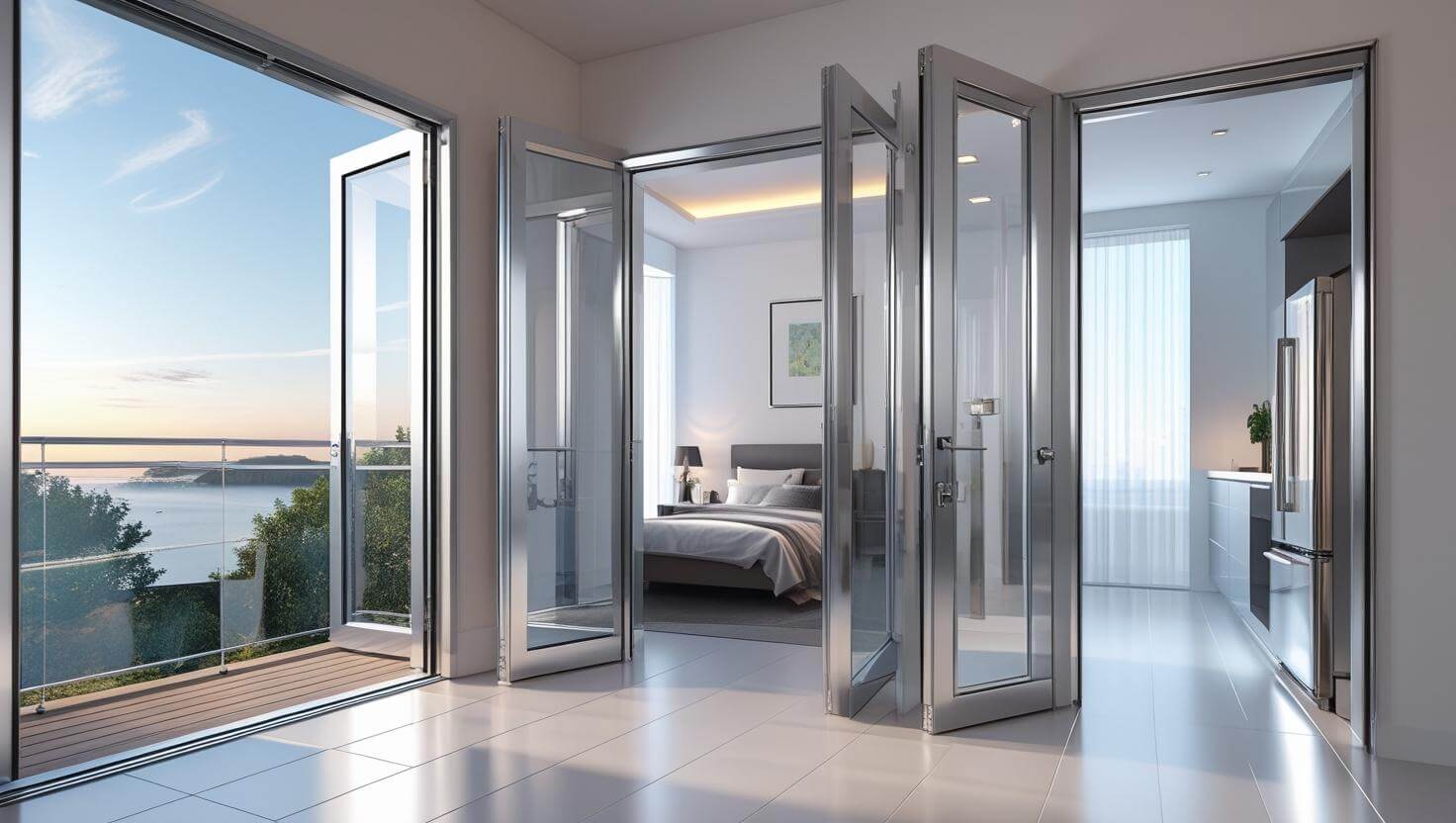 aluminium balcony glass door, aluminium glass door bedroom, aluminium glass door in kitchen -vigorawindows.com