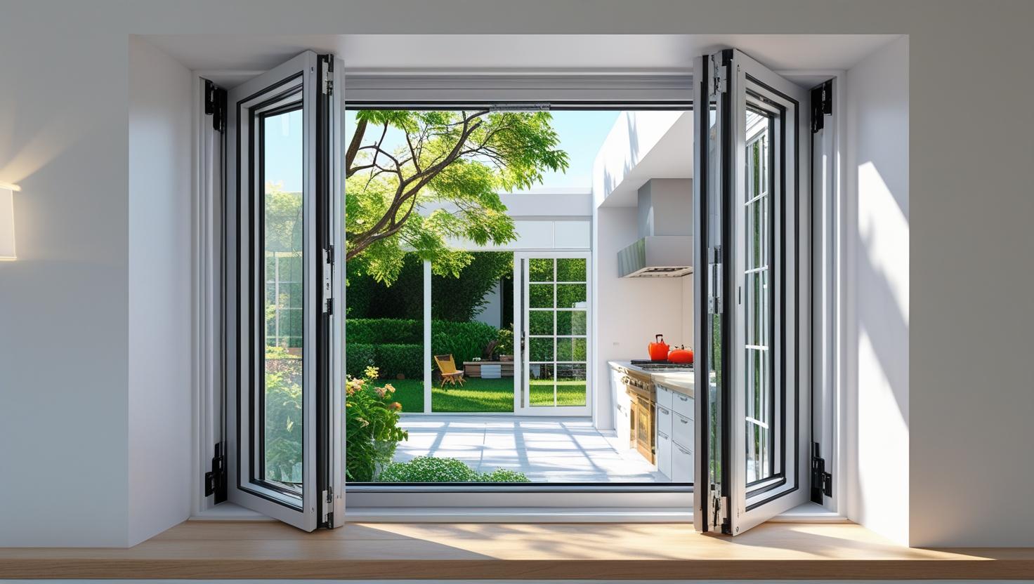 3 panel aluminium bifold kitchen window connecting indoor and outdoor spaces-vigorawindows.com