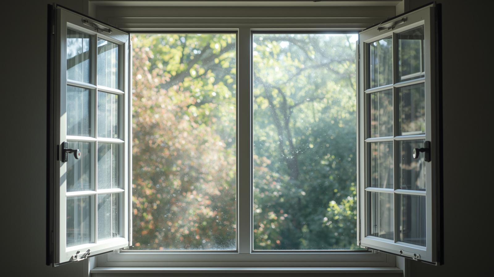 Open aluminum double hung glass window showing airflow and natural ventilation-vigorawindows.com