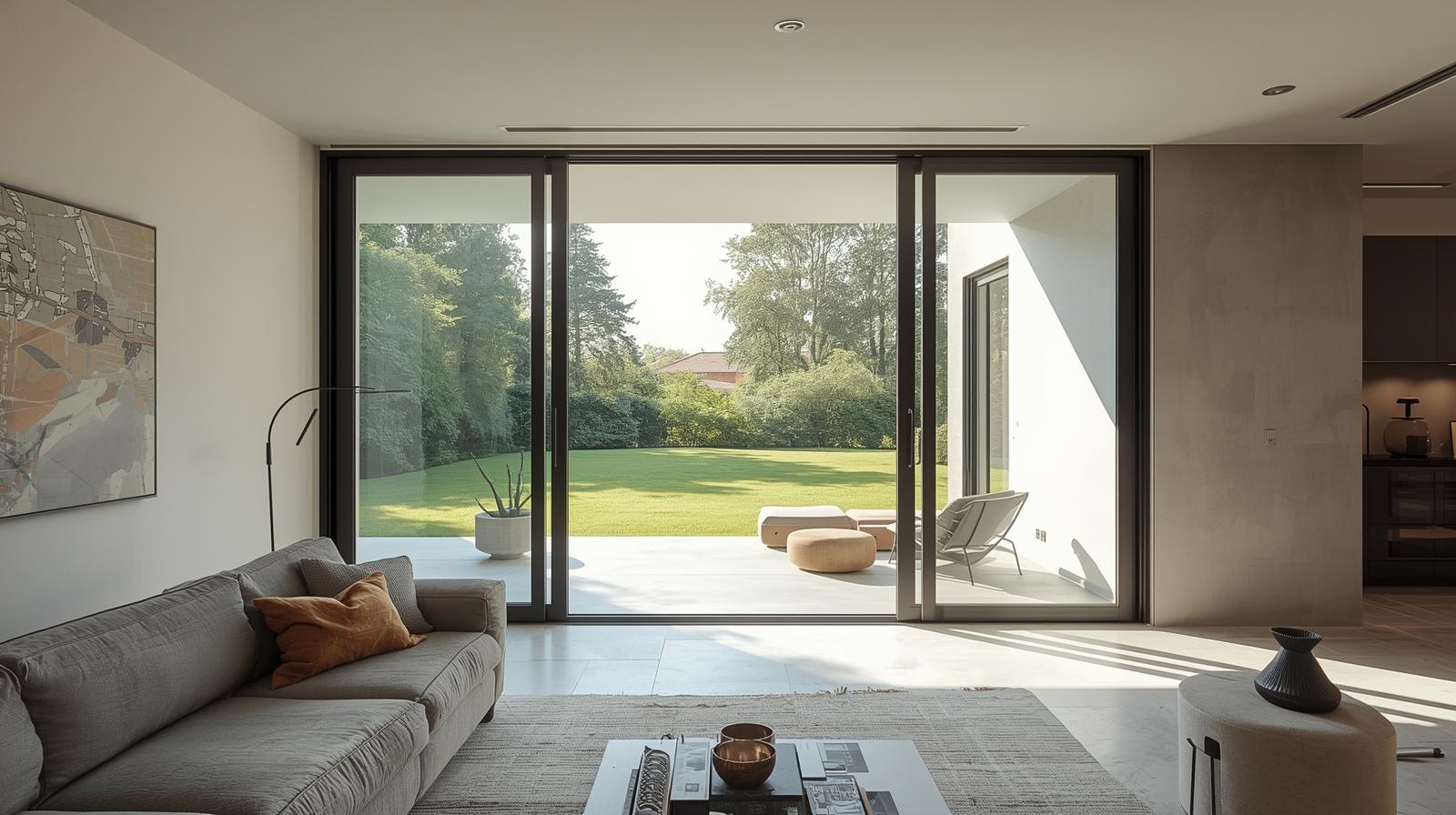 modern living room with aluminium frame glass sliding door-vigorawindows.com