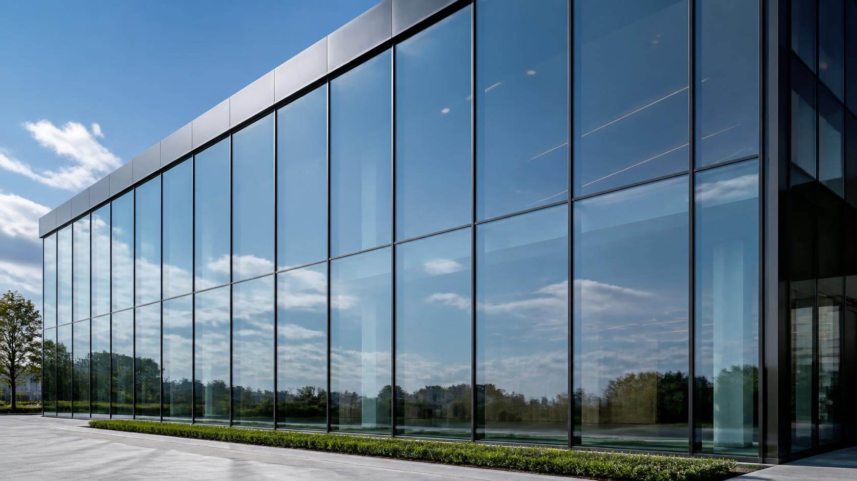 slim frame aluminium fixed windows on commercial building facade-vigorawindows.com.jpg