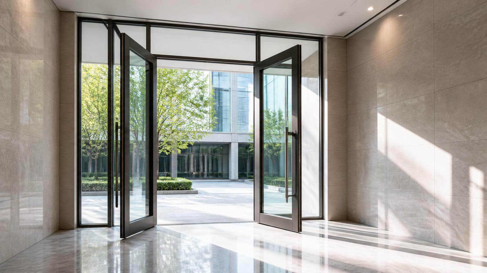 aluminium swing door providing natural ventilation in commercial building-vigorawindows.com.jpg